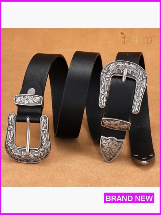 Vintage Double Buckle Western Belt with Flower Engraving Adjustable 24-41 Waist main image 5
